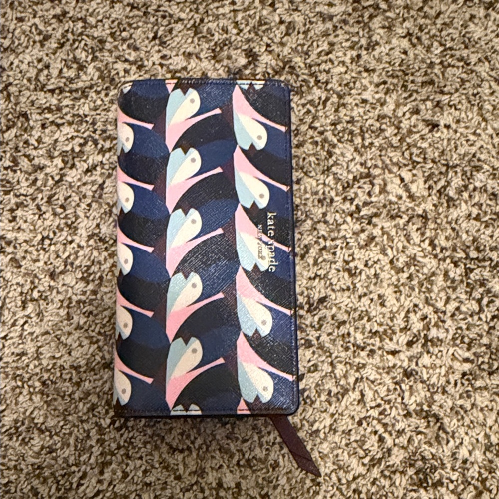 kate spade Navy Pink Light Blue Bird Print Zip Wallet